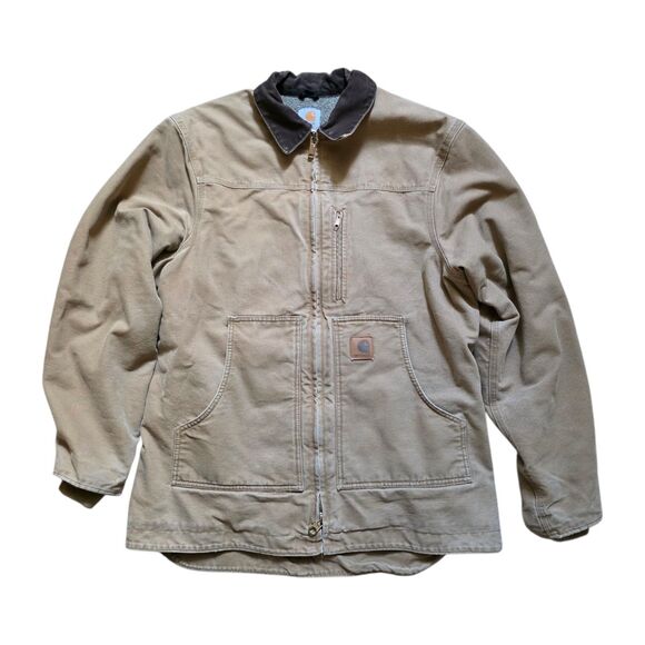 Vintage Carhartt Canvas Ridge Work Jacket Lined Large TALL C61 CML 14806 Tan - Picture 1 of 12